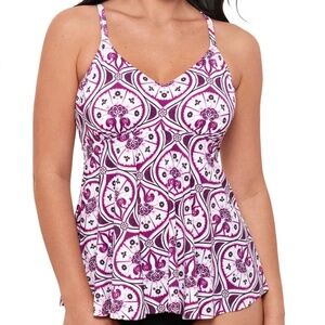 Swim Solutions Womens Tiletale Magenta V Neck Tankini Swim Top 10